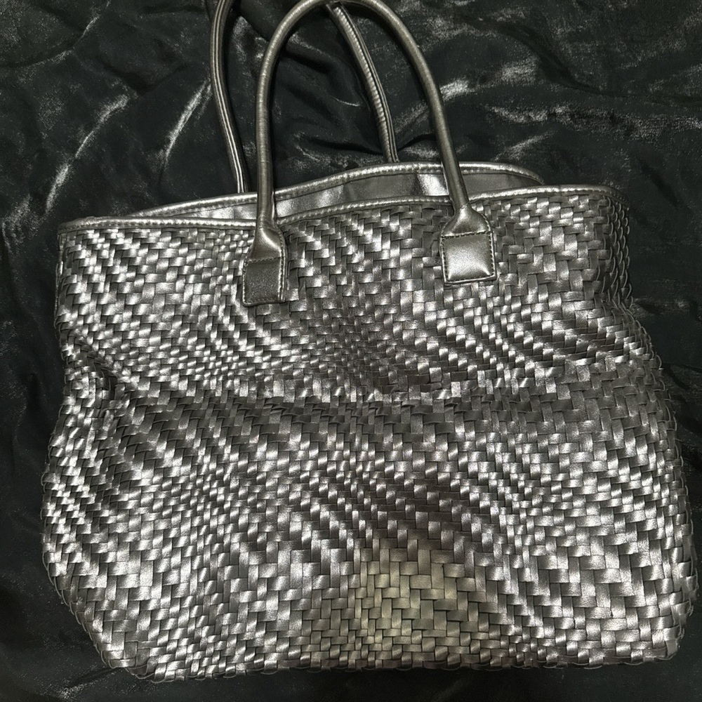 Elegant Silver/ Purple Woven Tote Bag